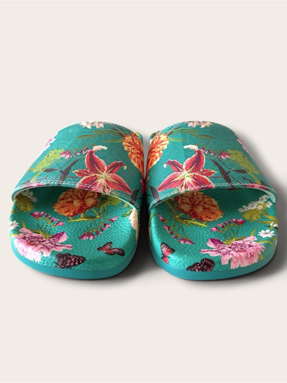 Johnny Was Teal Floral Slide Sandals - Picture 3 of 9
